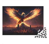 Phénix de feu renaissant, Puzzle 1000 pièces Cadeau pour Adultes, Aigle de feu, ruine de Ville, Premium épais Robuste Haute qualité, Stimulant Difficile, Anti-Stress, 38x26cm/1000pcs