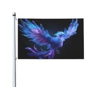 Phénix de glace volant dans une maison magique, bannière de vœux avec œillets, décoration d'intérieur et d'extérieur