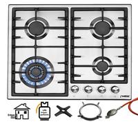 Phönix PS-603T Table de cuisson à gaz Table de cuisson encastrable en acier inoxydable Avec 4 brûleurs pour gaz naturel/gaz propane Avec régulateur-tuyau de gaz pour bouteilles de gaz propane