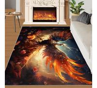 Phénix Rêve Tapis Animaux Mythiques OiseauxTapis pour Chambre d'enfant Plantes Naturelles Fleurs 100x140 Rug Phénix Rug Tapis Antidérapant Lavable en Machine pour Zones à Fort Trafic