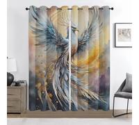 Phénix Rideau Occultant Créature Mythique Isolation Thermique avec Oeillets Rideaux pour Chambre Enfant Adulte Cuisine Salon Intérieurs Décoration 2 Panneaux L140 x H180 cm M129e