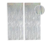 PHENO FLAGS 2 rideaux en franges argenté, 1x2,5m - décoration scintillante pour le Nouvel An dans un style métallique étincelant, guirlande en franges pour votre fête