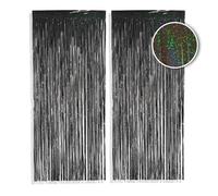 PHENO FLAGS 2 rideaux en franges noir, 1x2,5m - décoration scintillante pour le Nouvel An dans un style métallique sombre, guirlande en franges pour votre fête d’Halloween