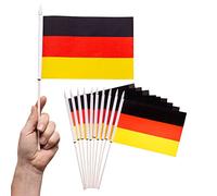 PHENO FLAGS Drapeau Allemagne à main - 10 pièces - 12x20cm - avec mât de 30cm - en tissu polyester - les drapeaux de table sont un superbe élément de décoration pour une fête à thème allemande