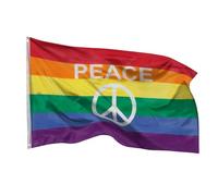 PHENO FLAGS Drapeau arc-en-ciel 90x150 cm - Peace - extrêmement résistant aux intempéries, avec œillets en laiton, 100% polyester, coutures doubles robustes et couleurs éclatantes - symbol de paix
