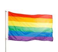 PHENO FLAGS Drapeau arc-en-ciel 90x150cm - qualité premium - extrêmement résistant aux intempéries, avec œillets en laiton, 100% polyester, coutures doubles robustes et couleurs éclatantes
