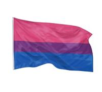 PHENO FLAGS Drapeau Bisexuel 90x150cm - extrêmement résistant aux intempéries, avec œillets en laiton, 100% polyester, coutures doubles robustes et couleurs éclatantes - symbole de la fierté LGBT Bi