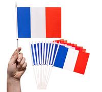 PHENO FLAGS Drapeau France à main - 10 pièces - 12x20cm - avec mât de 30cm - en tissu polyester - les drapeaux de table sont un superbe élément de décoration pour une fête à thème française