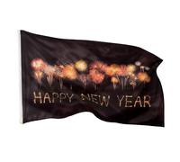 PHENO FLAGS Drapeau HAPPY NEW YEAR 90x150cm - résistant aux intempéries, avec œillets en laiton, 100% polyester, coutures renforcées & couleurs éclatantes - décoration pour Saint-Sylvestre & Nouvel An