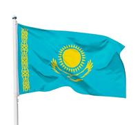 PHENO FLAGS Drapeau Kazakhstan 90x150cm - kazakh - résistant aux intempéries, avec œillets en laiton, 100% polyester, coutures doubles robustes et couleurs éclatantes - pour les passionnés de drapeaux