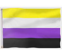 PHENO FLAGS Drapeau Non-Binaire 90x150cm - extrêmement résistant aux intempéries, avec œillets en laiton, 100% polyester, coutures doubles robustes et couleurs éclatantes - symbole de la fierté LGBT