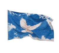 PHENO FLAGS Drapeau paix colombe 90x150cm - extrêmement résistant aux intempéries, avec œillets en laiton, 100% polyester, coutures doubles robustes et couleurs éclatantes - guirlande PEACE