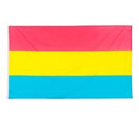 PHENO FLAGS Drapeau Pansexuel 90x150cm - extrêmement résistant aux intempéries, avec œillets en laiton, 100% polyester, coutures doubles robustes et couleurs éclatantes - symbole de la fierté LGBTQ+