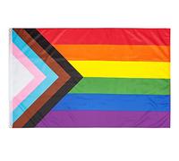 PHENO FLAGS Drapeau Pride Progress 90x150 cm - extrêmement résistant aux intempéries, avec œillets en laiton, 100% polyester, coutures doubles robustes et couleurs éclatantes - fierté arc-en-ciel