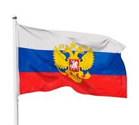 PHENO FLAGS Drapeau Russie avec aigle 90x150cm - russe imperial - résistant aux intempéries, avec œillets en laiton, 100% polyester, coutures doubles robustes et couleurs éclatantes