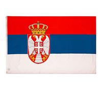 PHENO FLAGS Drapeau Serbie 90x150cm - serbe - résistant aux intempéries, avec œillets en laiton, 100% polyester, coutures doubles robustes et couleurs éclatantes - pour les passionnés de drapeaux