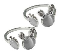 PHENOFICE Bague Ajustable pour Femmes en Cuivre Pierre Œil de Chat, Design Lapin et Carotte, Légère et Confortable, Lot de 2 Bagues Ouvertes Élégantes