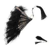 PHENOFICE Éventail Pliant à Main Vintage Dentelle et Plumes Éventail Oriental Élégant pour Mariage Danse et Fête Accessoire Décoratif avec Pompon Ventilateur Rétro Chinois pour Cérémonie