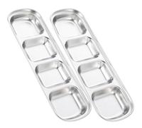 PHENOFICE Lot de 2 Mini Plats à Trempette en Acier Inoxydable Argenté Design à Quatre Compartiments Unique pour Stocker Sauces et Amuse-bouches à Domicile Restauration