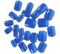 PHENOFICE Lot de 24 Faux Ongles Carrés Courts Bleus Scintillants à Coller Colle Gel, Capsules D'ongles en Plastique à Couverture Complète, Kit Professionnel pour Manucure Facile à Domicile