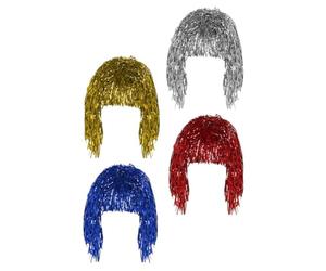 PHENOFICE Perruques Métalliques Colorées 4pcs en Soie Haute Température, Perruques Unisexes Brillantes et Pratiques pour Carnaval et Cosplay