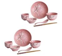 PHENOFICE Set de Vaisselle Complet en Céramique Rose Style Japonerie, 12 Pièces, Design Délicat pour Dîner la Maison ou Hôtel