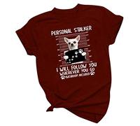 Phénoménale manches courtes animal à manches courtes pour femmes imprimé haut de mode t-shirt pour femmes 80 ans tenue, Bordeaux, XL