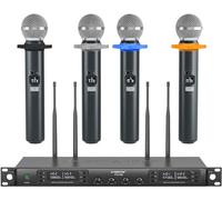 Phenyx Pro Système de Micro sans Fil 4-canaux, 4 Microphones dynamiques à Main, 4x40 canaux, Scan Automatique, portée de 328ft, idéal pour Le Chant, l'église, Le karaoké(PTU-7000A)
