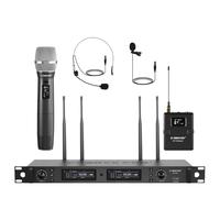Phenyx Pro Système de micro sans fil, La vraie diversité microphones sans fil avec main UHF/micro de poche/casque/lavalier, balayage automatique, 2x1000 canaux pour la scène et le studio (PTU-2U-1H1B)