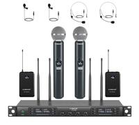 Phenyx Pro Système de Microphone sans Fil avec Micros à Main, Bodypack, Casque et Cravate, 4x40 Canaux, Auto Scan, 328ft, Micro sans Fil Professionnel pour Chant, Karaoke (PTU-7000-2H2B)