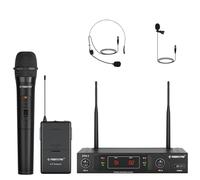 Phenyx Pro Système de microphones sans fil VHF avec 1 microphone à main, 1 casque, 1 micro-cravate, 1 sacoche, signal stable, longue portée, idéal pour les présentations, les églises (PTV-1B)