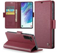 Phernykas Coque pour Samsung Galaxy S21 FE Étui Portefeuille Wallet Cover en Cuir PU avec Cartes Magnétique et RFID Protection Antivol Folio Housse Samsung S21 FE Case, Vin Rouge