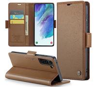 Phernykas Coque pour Samsung Galaxy S21 FE Étui Portefeuille Wallet Cover en Cuir PU avec Cartes Magnétique et RFID Protection Antivol Folio Housse Samsung S21 FE Case, Brun
