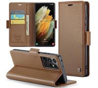 Phernykas Coque pour Samsung Galaxy S21 Ultra Étui Portefeuille Wallet Cover en Cuir PU avec Cartes Magnétique et RFID Protection Antivol Folio Housse Samsung S21 Ultra Case, Brun