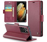 Phernykas Coque pour Samsung Galaxy S21 Ultra Étui Portefeuille Wallet Cover en Cuir PU avec Cartes Magnétique et RFID Protection Antivol Folio Housse Samsung S21 Ultra Case, Vin Rouge