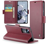 Phernykas Coque pour Xiaomi 12T Pro Étui Portefeuille Wallet Cover en Cuir PU avec Cartes Magnétique et RFID Protection Antivol Folio Housse Xiaomi 12T Case, Vin Rouge