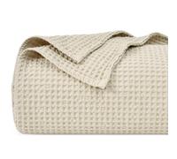 PHF - Couverture 100 % coton gaufré SuperKing 230x270 cm, Couverture légère et respirante pré-lavée, Certifiée Oeko-TEX pour lit canapé sofa, Décoration de la maison, Lin/Naturel