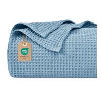 PHF Couverture en Waffle 100% Coton, Couverture Légère et Respirante 150x200cm, Parfaite pour Toute l'année - Certifiée Oeko-TEX® - Qualité Hôtellerie - Idéale pour Canapé, Lit, Bleu Poudré