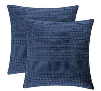 PHF Lot de 2 Housses de Coussin 100% Coton gaufré pour lit, canapé, Sofa, 66 x 66 cm, Bleu Marine