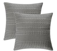 PHF Lot de 2 Housses de Coussin à Tissage gaufré 100% Coton - 66 cm - sans Rembourrage - Gris foncé