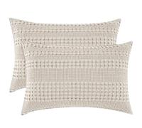 PHF Lot de 2 taies d'oreiller à Tissage gaufré 100% Coton, Douces et respectueuses de la Peau, sans Rembourrage, esthétiques et Respirantes, Taille King-Size, 50,8 x 91,4 cm, Avoine