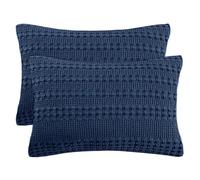 PHF Lot de 2 taies d'oreiller gaufrées 100% Coton de Taille Standard, Douces, Respirantes et Douces pour la Peau, Housses de Coussin décoratives à Tissage gaufré, 50,8 x 66 cm, sans Rembourrage, Bleu