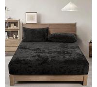 PHF Truly Velvet Drap-Housse de Luxe Super Doux avec Poche Profonde de 38,1 cm sans taies d'oreiller, très Grand lit, Noir