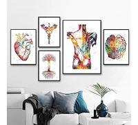 PHGFK Coeur Cerveau Anatomie Humaine Affiche Organe Anatomie MéDecine Art Mural Aquarelle Art Toile Tableau Peinture Clinique Bureau MéDical Decoration Tableaux sans Cadre