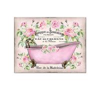 PHGFK FrançAis Vintage Shabby Chic Baignoire Toile Tableau Peinture Salle De Bains Murale Art Abeille Rose RéTro Affiche Fleur Tableaux Salle De Bains Decoration à La Maison 40x60 Cm sans Cadre
