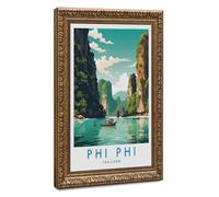 Phi Phi Poster de voyage Thaïlande sur toile - Décoration murale pour salon, chambre à coucher - 40,6 x 61 cm (L x l)