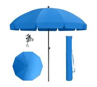 PHI VILLA Diamètre : 175 x 210 cm - Réglable en hauteur - Avec housse et pince - Parasol de plage inclinable - Résistant au vent - Stable à emporter - Protection UV50+ - Pour balcon, plage, balustrade