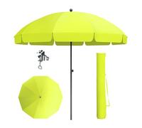 PHI VILLA Diamètre : 175 x 210 cm - Réglable en hauteur - Avec housse et pince - Parasol de plage inclinable - Résistant au vent - Stable à emporter - Protection UV50+ - Pour balcon, plage, balustrade