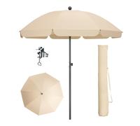 PHI VILLA Diamètre : 220 x 225 cm - Réglable en hauteur - Avec housse et pince - Parasol de plage inclinable - Résistant au vent - Stable à emporter - Protection UV50+ - Pour balcon, plage, balustrade