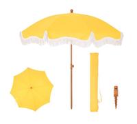 PHI VILLA Parasol de balcon Protection solaire 200 cm Pliable Rond avec franges, parasol de plage bohème Résistant au vent Parasols de balcon avec piquet pour terrasse, UPF 50+, Or